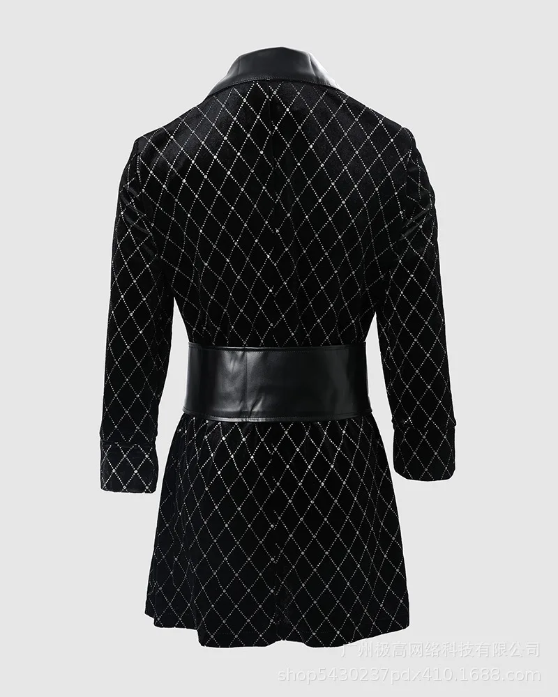 Top Trends: Women Elegant Plaid Pattern Pu Leather Colorblock Glitter Blazer Dress Long Sleeve Blazers Dress Black Elegant Dresses For Women Shoppable Styles - Image 5