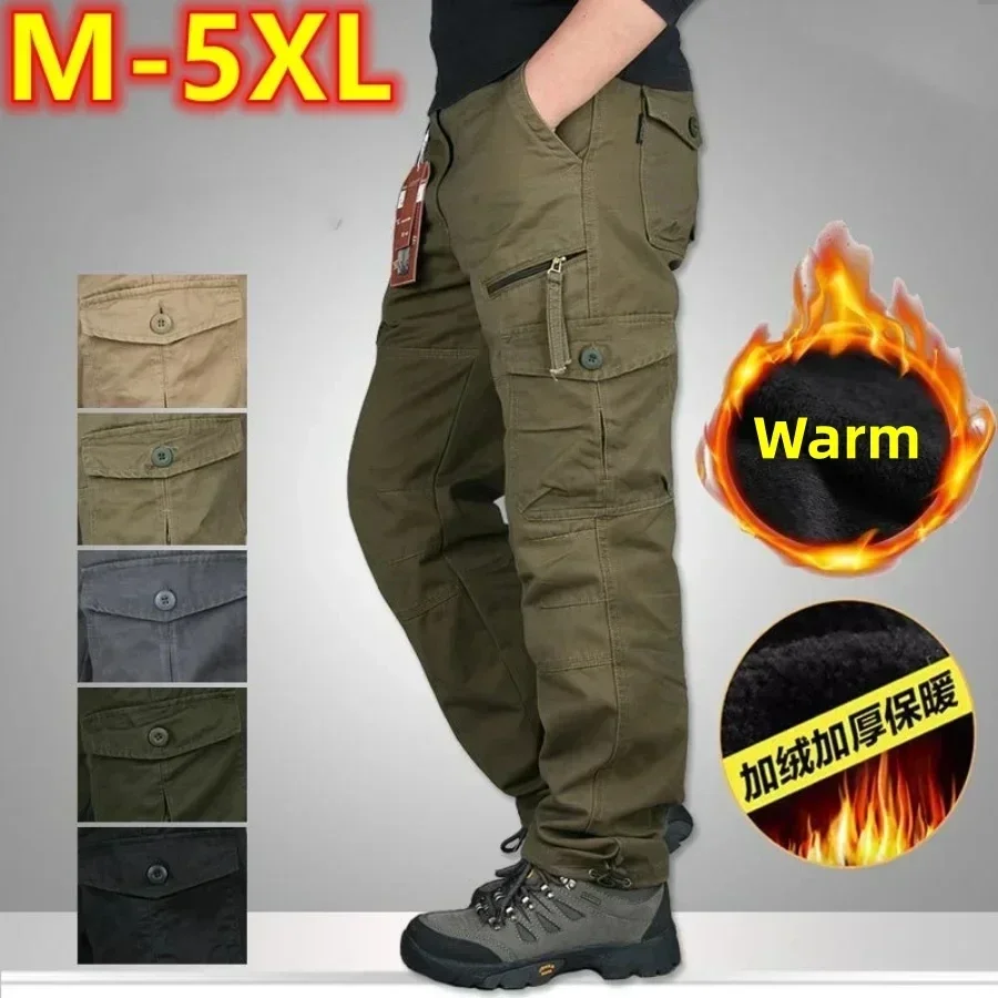 Top Trends: New 2024 Men&#039;s Warm Fleece Cargo Pants Solid Winter Thick Military Camouflage Tactical Cotton Long Trousers Men Casual Pants 5XL Shoppable Styles