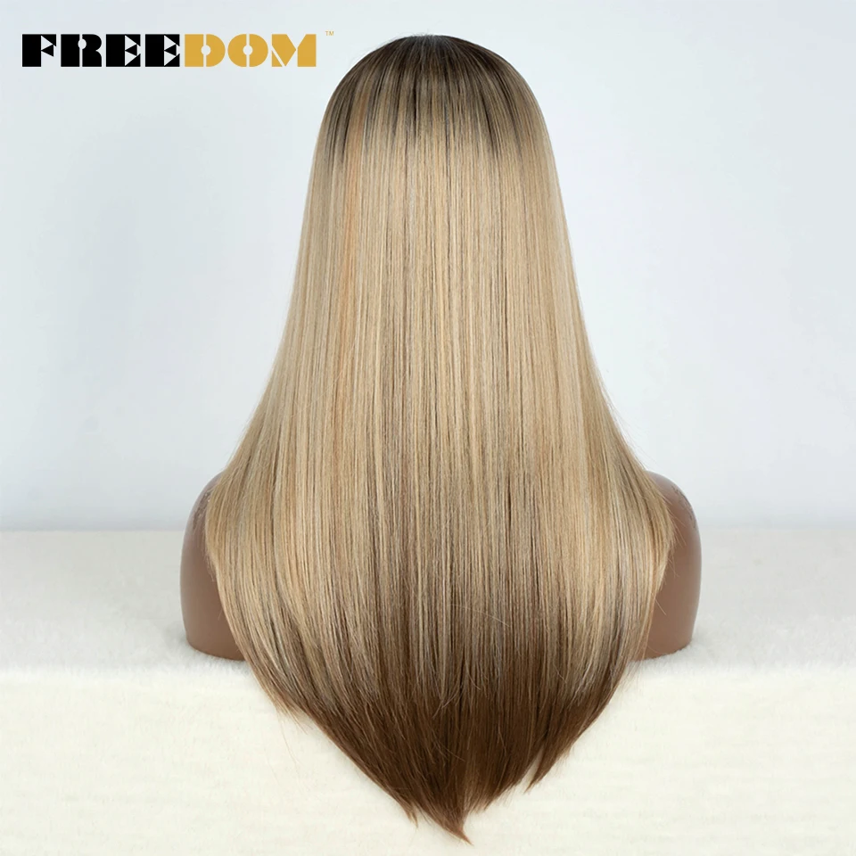 Top Trends: FREEDOM Synthetic Lace Front Wigs For Black Women Straight Bob Wigs 22 Inch Ombre Brown Blonde Lace Wigs Cosplay Wig Shoppable Styles - Image 3