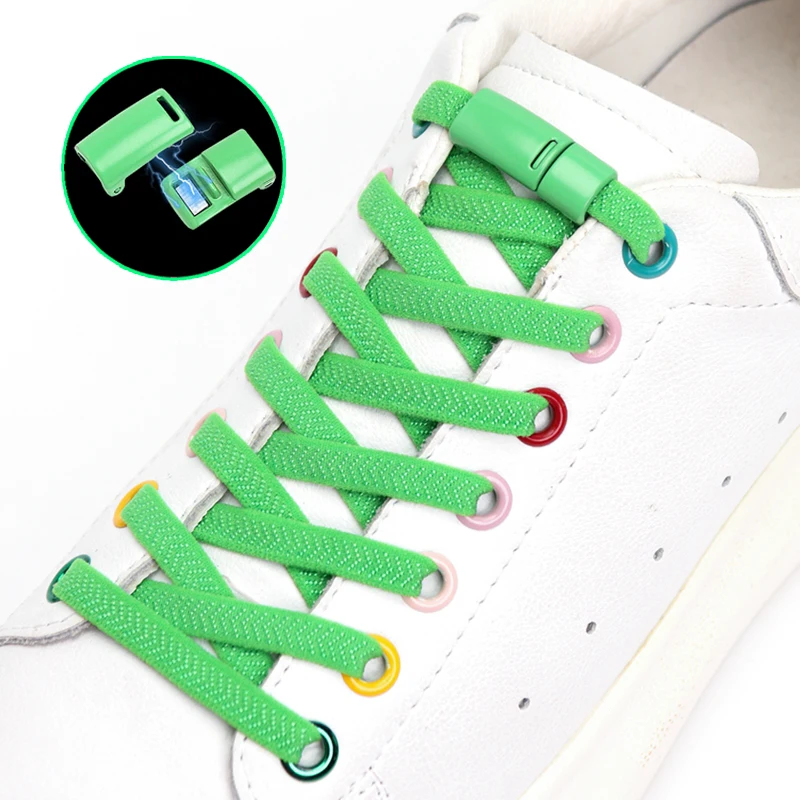 Top Trends: 1 Pair Elastic Shoelaces Flat No Tie Shoe Laces Magnetic Colorful Metal Lock Lazy Shoes Lace For Sneakers Accessories Unisex Shoppable Styles