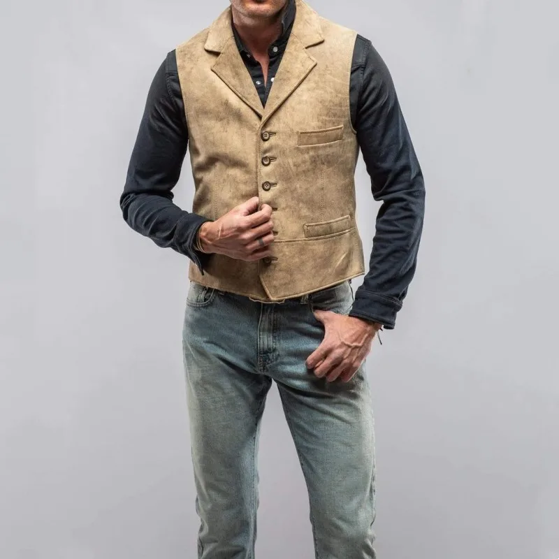 Top Trends: Men's Suit Lapel Single -breasted Steam Punk Suede Solid Sleeveless Jacket Retro Denim Western Handsome Fashion Casual Vest 2023 Shoppable Styles