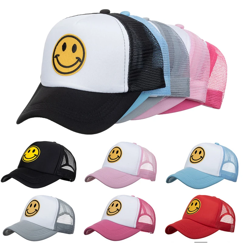 Top Trends: New Fashion Smile Face Embroidery Baseball Caps Summer Breathable Mesh Snapback Cap For Men Women Shaded Sun Trucker Hats Shoppable Styles