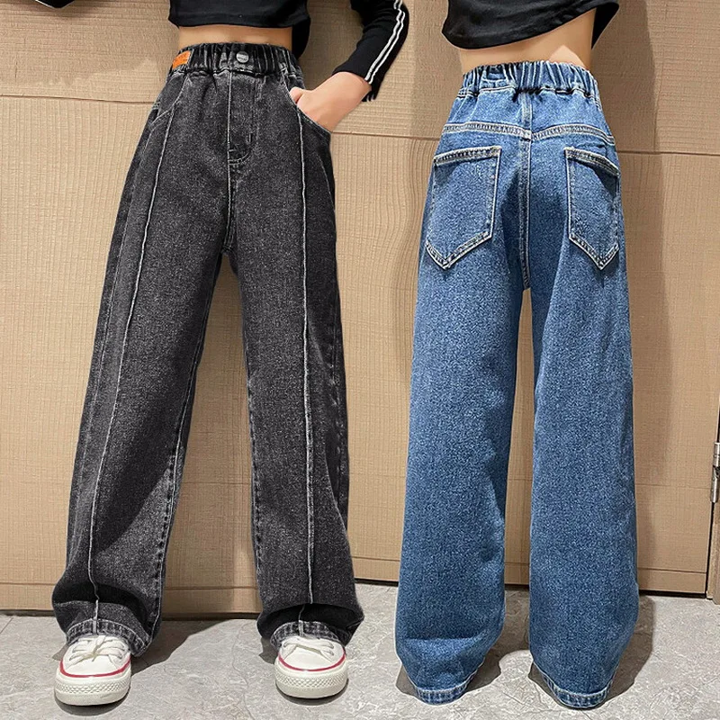 Top Trends: Wide Leg Jeans For Girls 6 8 9 10 11 12 14 Years Spring Autumn Loose Vintage Straight Retro Pants Fashion Teenage Kids Trousers Shoppable Styles