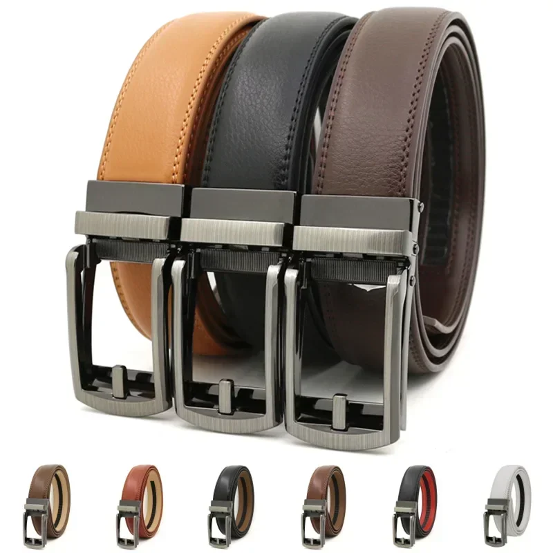 Top Trends: 3.5cm Genuine Leather Men&#039;s Belt Alloy Automatic Buckle Two-layer Cowhide Business Casual Belt For Men Wholesale Shoppable Styles