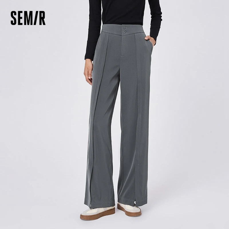 Top Trends: Semir 2023 Women Pants Spring New Wide-leg Pants Commuting Solid Color Slit Trousers Easy-care Casual Pants For Women Shoppable Styles