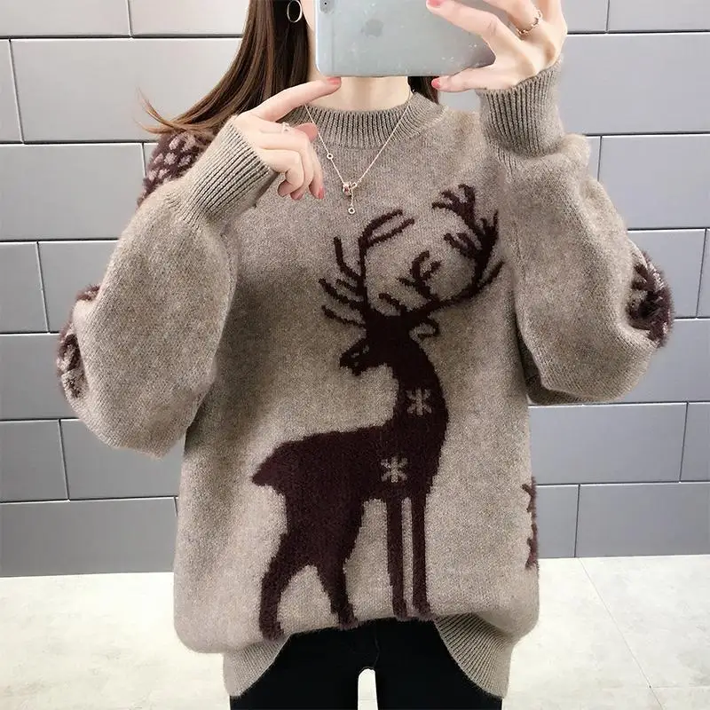 Top Trends: Fashion Stand Collar Loose All-match Cartoon Sweaters Female Clothing 2023 Winter Oversized Korean Pullovers Casual Warm Tops Shoppable Styles