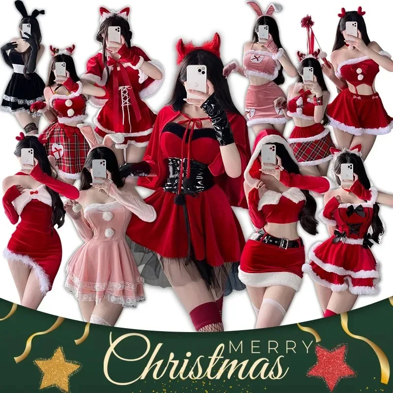 Top Trends: Christmas Female Santa Claus Series Costume Xmas Party Snow Elk Girl Red Dress Cloak Rope Unifrom Sexy Pajamas Cosplay Shoppable Styles