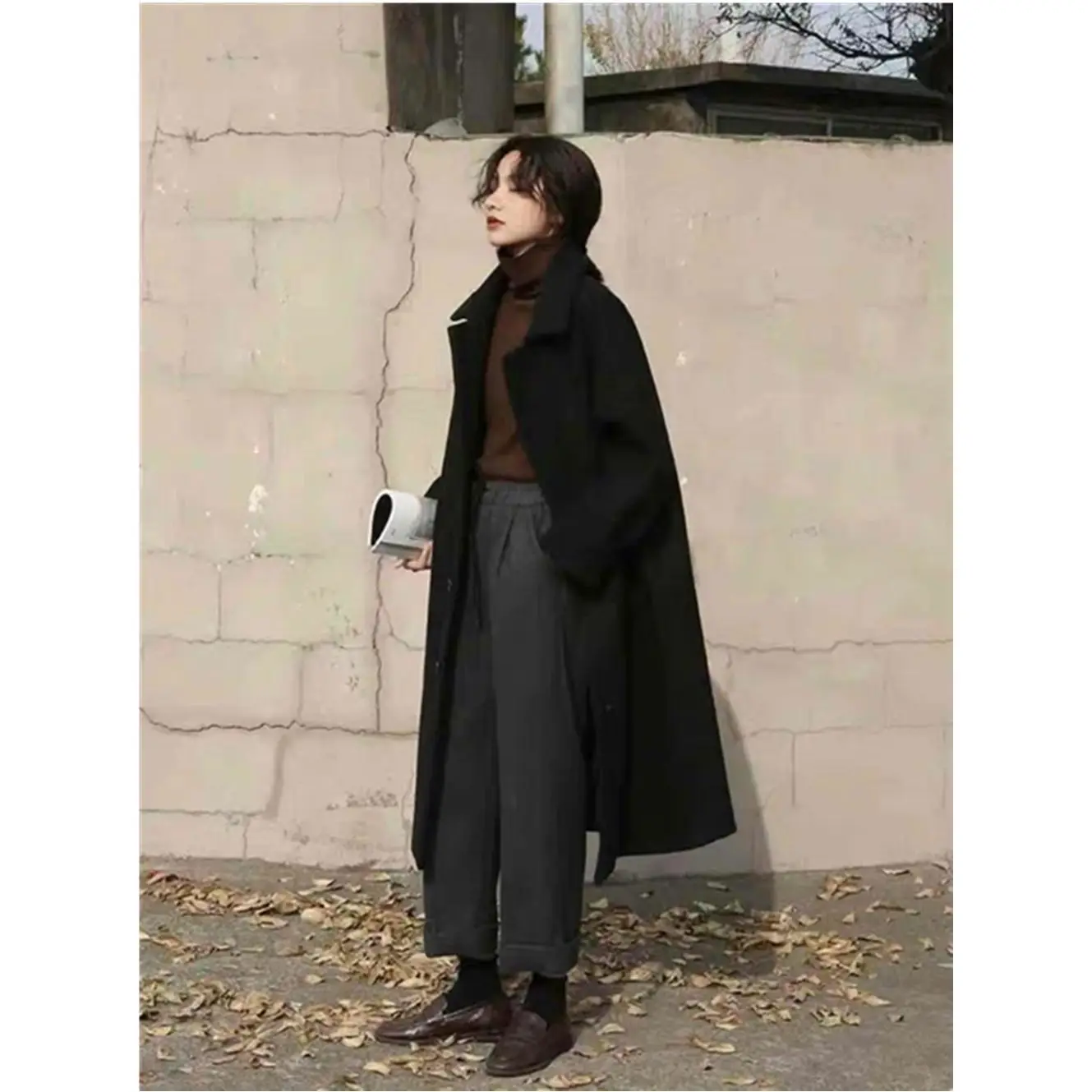 Top Trends: New Korean Autumn / Winter Loose Woolen Coat Women's Mid Length Temperament Double Breasted Suit Collaoat Long Women's Winter Coat Shoppable Styles - Image 2