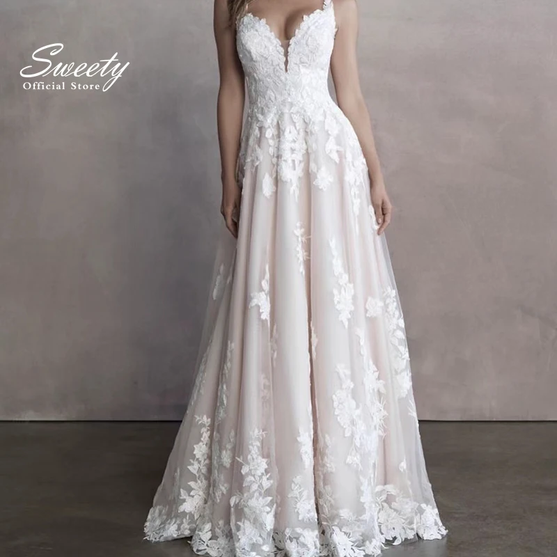 Top Trends: Simple Wedding Dress Chiffon A-line Floor Length V-neck Bride Dress Appliques Sleeveless Slit A Line Button Robes De Mariée Shoppable Styles