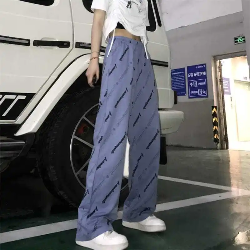 Top Trends: Harajuku Korean Fashion New Straight Sports Pants Women High Waist Print Student Loose Street Hip Hop Casual Wide Leg Trousers Shoppable Styles