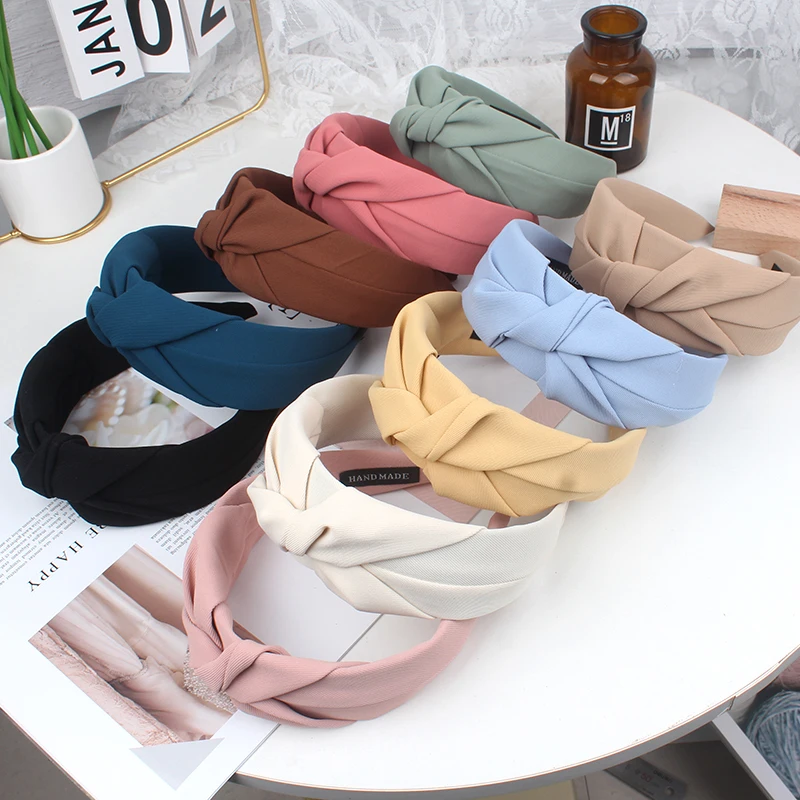 Top Trends: New Fashion Women Headband Solid Color Wide Side Hairband Center Knot Casual Turban Adult Headwear Hair Accessories Shoppable Styles