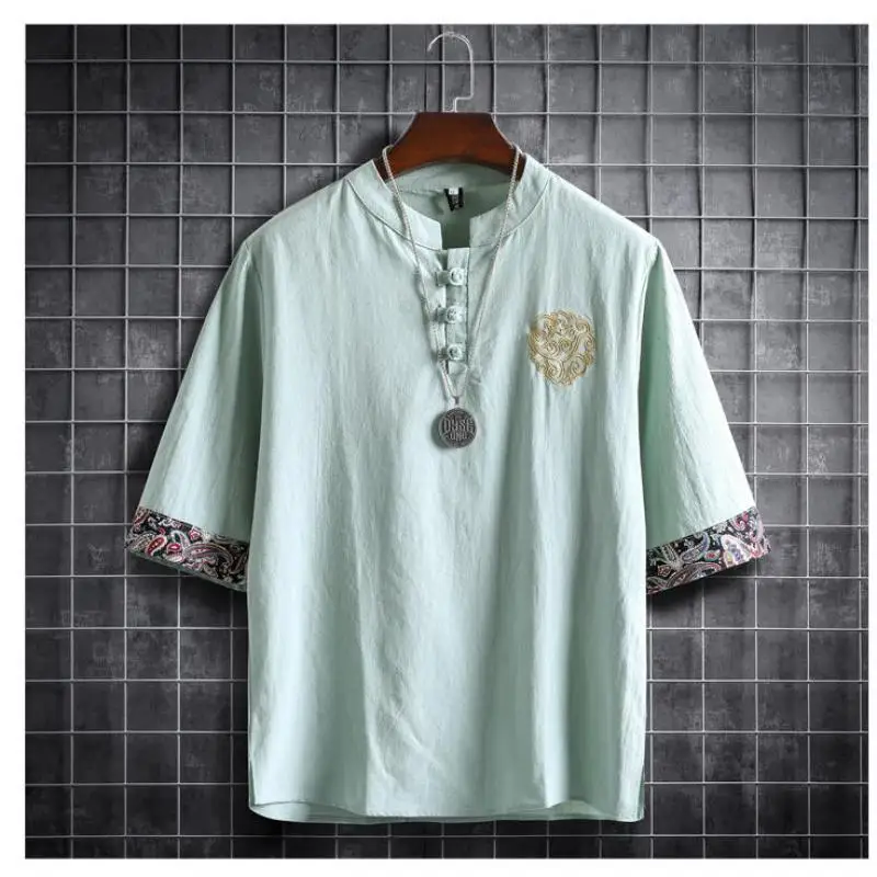 Top Trends: M-5XL Plus Size Men&#039;s Shirt Traditional Chinese Style Short Sleeve Summer Blouse For Men Vintage Kung Fu Shirt In Men&#039;s Clothing Shoppable Styles