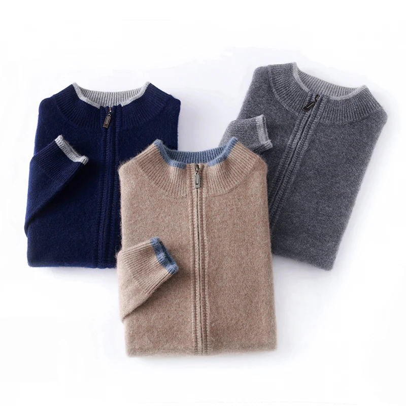 Top Trends: 2023 Autumn / Winter New 100% Pure Cashmere Sweater Men&#039;s Half High Neck Knitted Zippered Cardigan Solid Color Wool Top Coat Shoppable Styles