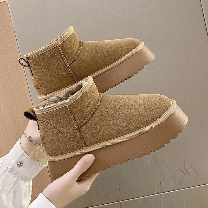 Top Trends: 2023 Winter Women Short Plush Warm Snow Boots Casual Shoes New Suede Fur Chelsea Ankle Boots Flats Platform Ladies Shoes Botas Shoppable Styles