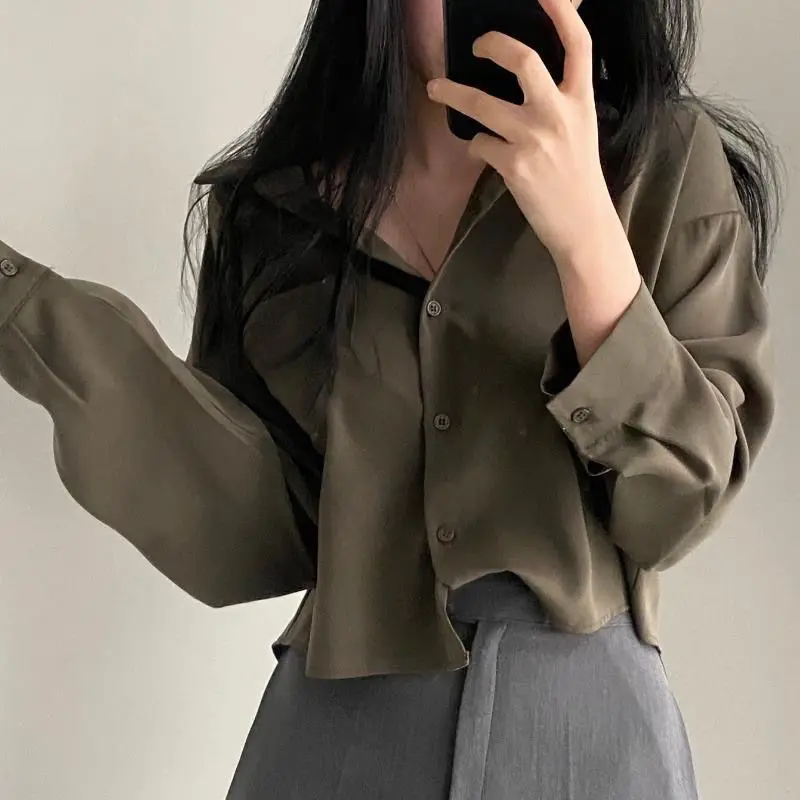 Top Trends: QWEEK Vintage Women Blouse Harajuku Cropped Oversized Shirt Chic And Elegant Long Sleeve Top Korean Style Clothes Fashion Casual Shoppable Styles - Image 2