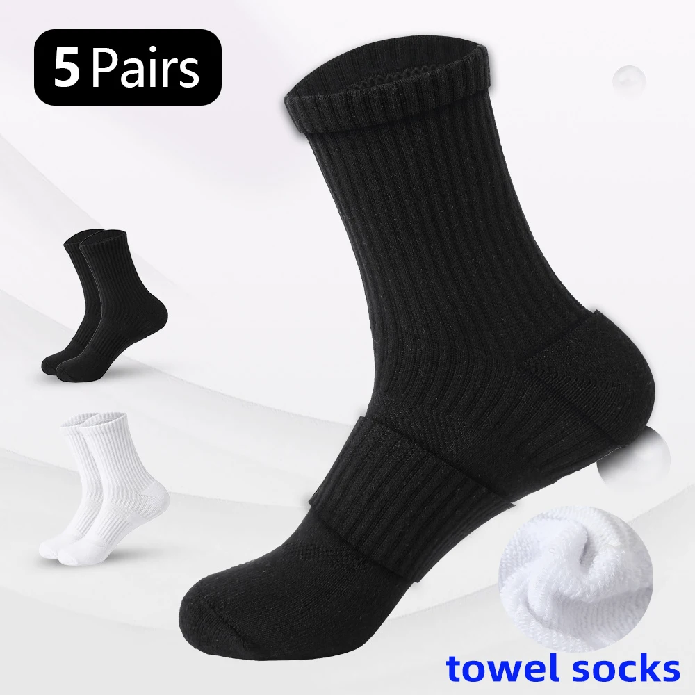 Top Trends: 5 Pairs Men Socks Cotton Long Socks Breathable Basketball Sports Cycling Socks Moisture Wicking Towel Sox Sports Running Socks Shoppable Styles