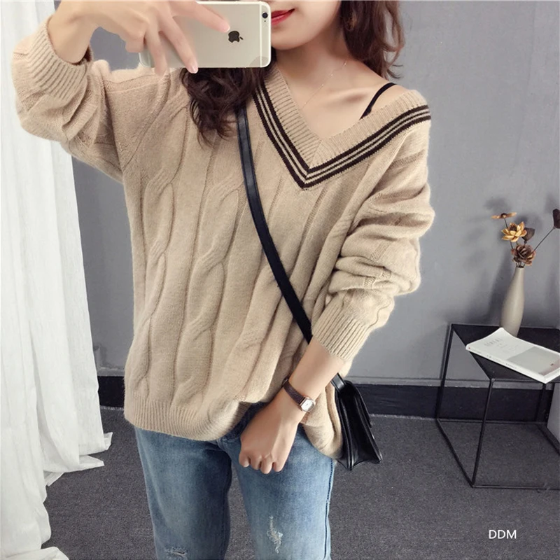 Top Trends: Women&#039;s Wool Twist Pullover Knitted Sweater Solid Casual Jumper Fall 2023 Winter Vintage V-Neck Long Sleeve Top Shoppable Styles