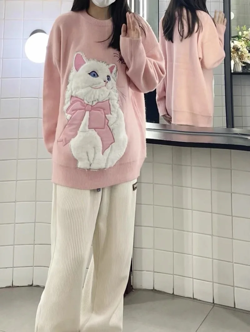 Top Trends: Sweet College Style Sweater And Sweater For Women Autumn Jacquard Design Loose Outer Wear Kawaii Clothes Winter Clothes Women Shoppable Styles - Image 6