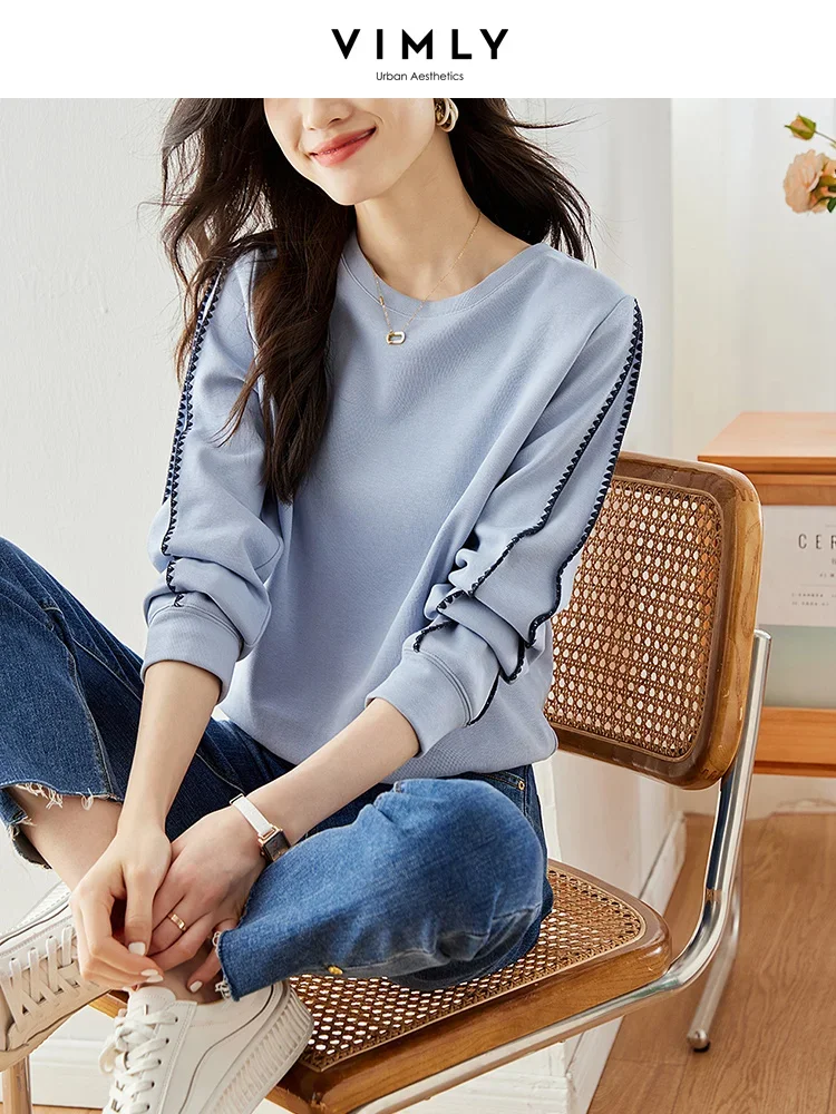 Top Trends: VIMLY Women's Casual Sweatshirt Spring 2024Simple Round Neck Pullovers Loose Fit Cotton Long Sleeve Tops Female Clothes M2805 Shoppable Styles