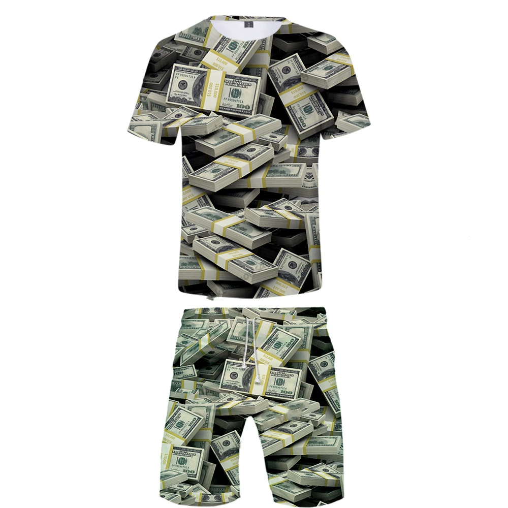 Top Trends: Men Sets Summer United States Dollar 3D Printed Shorts T-shirt Outfits Male Casual Hip Hop Creative Money Shorts 2Piece Suit Shoppable Styles