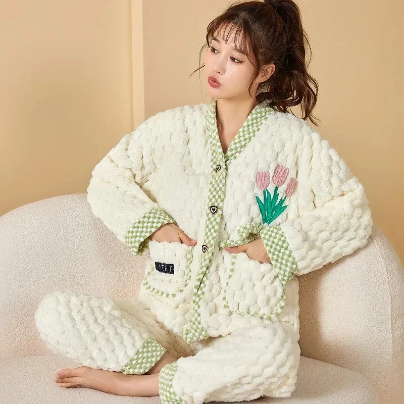 Top Trends: Autumn Winter Kawaii Cartoon Pajama Sets Women Pyjamas Flannel Loung Sleepwear Pajamas Girl Pijama Mujer NightSuits Homewear Shoppable Styles