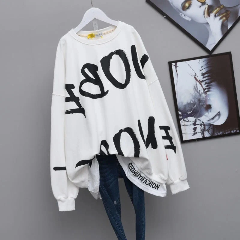 Top Trends: Autumn Letter Print Oversized Loose Casual Cotton Sweatshirt Female Streetwear Y2K Pullover Broken Hole Design All Match Jumpers Shoppable Styles - Image 3