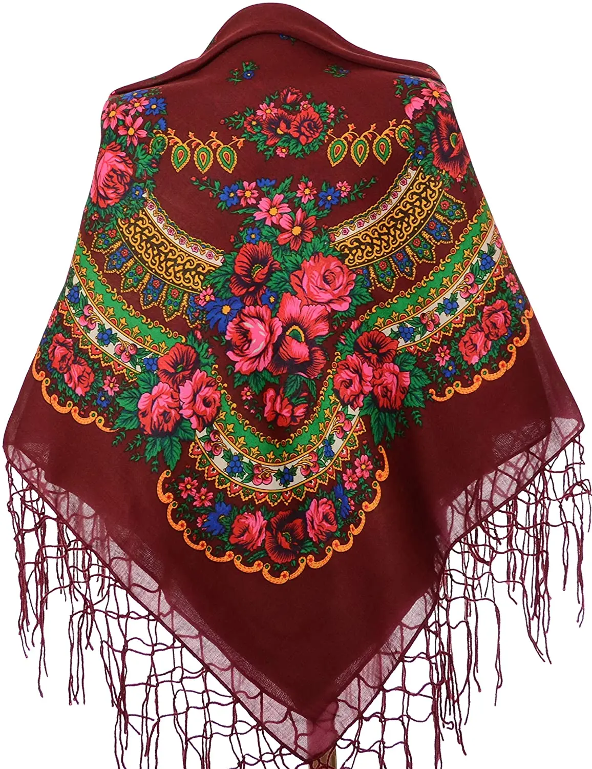 Top Trends: 120*120cm Retro Floral Printed Big Square Bandanas Russian Fringed Shawls Women&#039;s Head Scarf Babushka Scarves Ethnic Pashmina Shoppable Styles