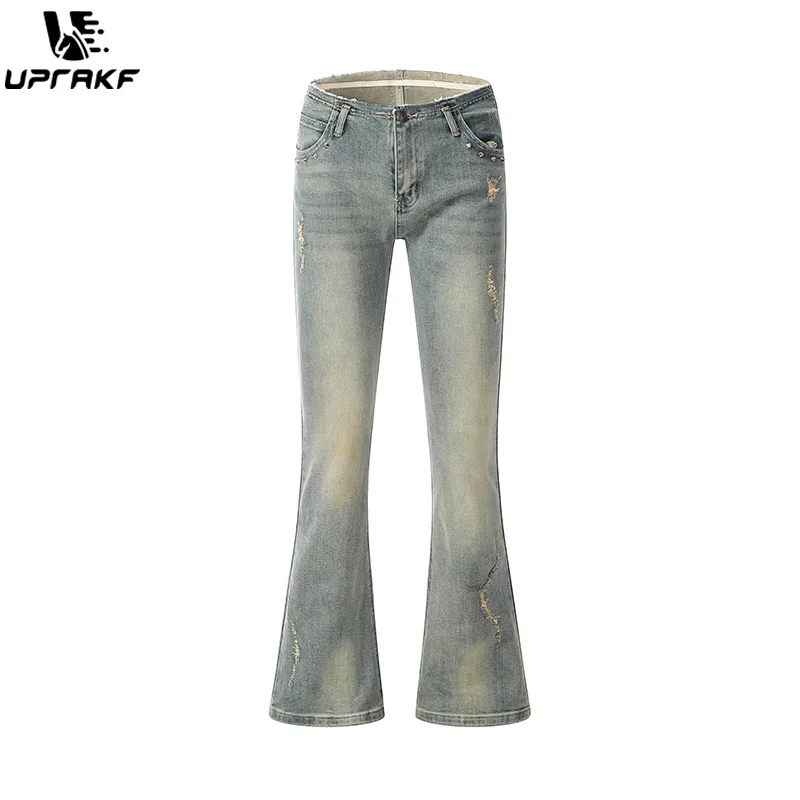 Top Trends: UPRAKF Vintage Flared Jeans Distressed Denim Autumn Slim Basic High Street Pants Casual Pantalones Shoppable Styles