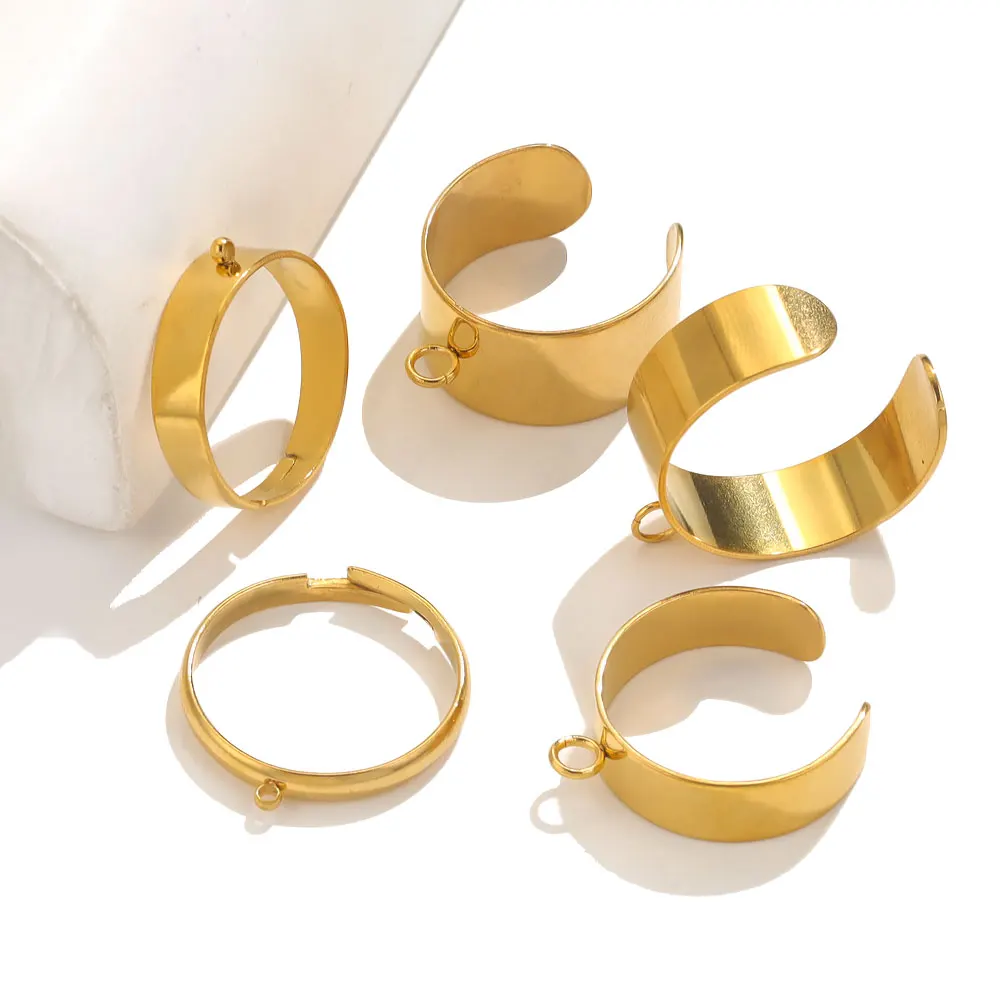 Top Trends: 10pcs Adjustable Stainless Steel Rings Base Blank For Jewelry Making Supplies DIY Open Finger Ring Gold Plated Ring Settings Shoppable Styles