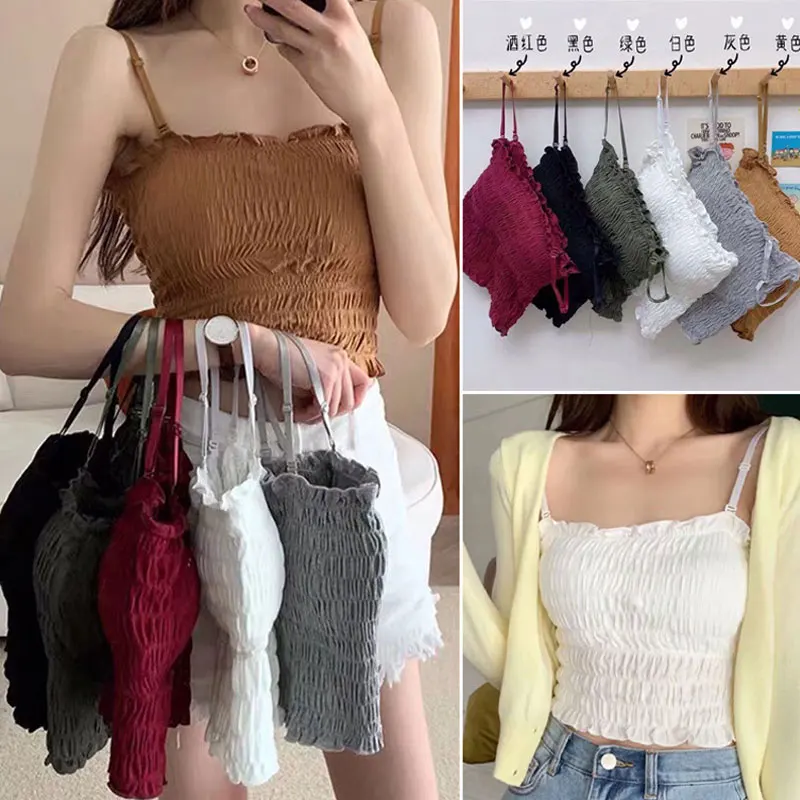 Top Trends: High Quality Girls Camisole Women Underwear Tube Tops Elastic Soft Crop Tops With Pad Solid Color Sleeveless Cami Bra Vest Hot Shoppable Styles