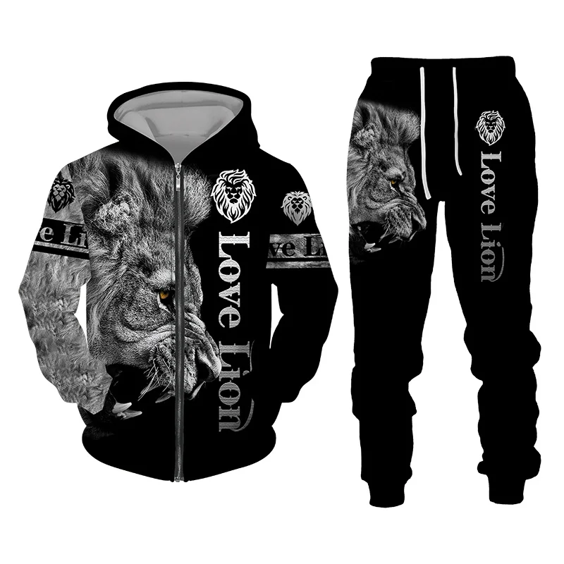 Top Trends: Autumn And Winter Men's Tracksuit 3D The Lion Print Zipper Hoodies Sweatshirts Pants Sets Casual Mens Clothing Women's Tracksuit Shoppable Styles - Image 5