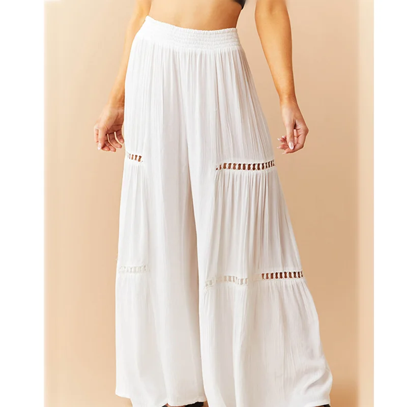 Top Trends: Spring Autumn Lady White Versatile Elastic High Waist Mopping The Floor Trousers Casual Hollow Out Loose Crumpled Wide Leg Pants Shoppable Styles - Image 2