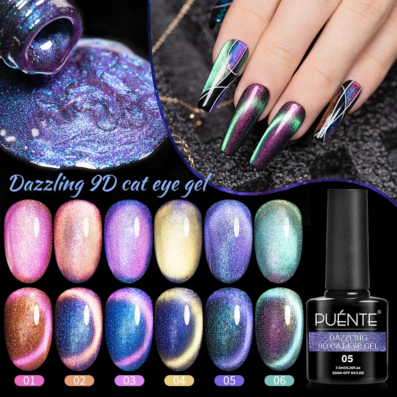 Top Trends: PUENTE Dazzling 9D Cat Magnetic Gel Nail Polish Semi Permanent Nail Art Soak Off UV Gel 7.5ML Shiny Glitter Cat Eye Nail Varnish Shoppable Styles