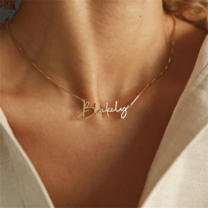 Top Trends: Custom Name Necklaces For Women Personalised Cursive Font Stainless Steel Box Chain Gold Choker Necklace Nameplate Jewelry Gift Shoppable Styles