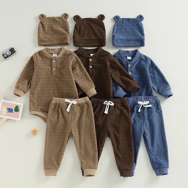 Top Trends: New Baby Boys Fall Outfits Letter Pattern V-Neck Long Sleeve Sweatshirts Rompers Long Pants Hat 3Pcs Cute Newborn Clothes Set Shoppable Styles