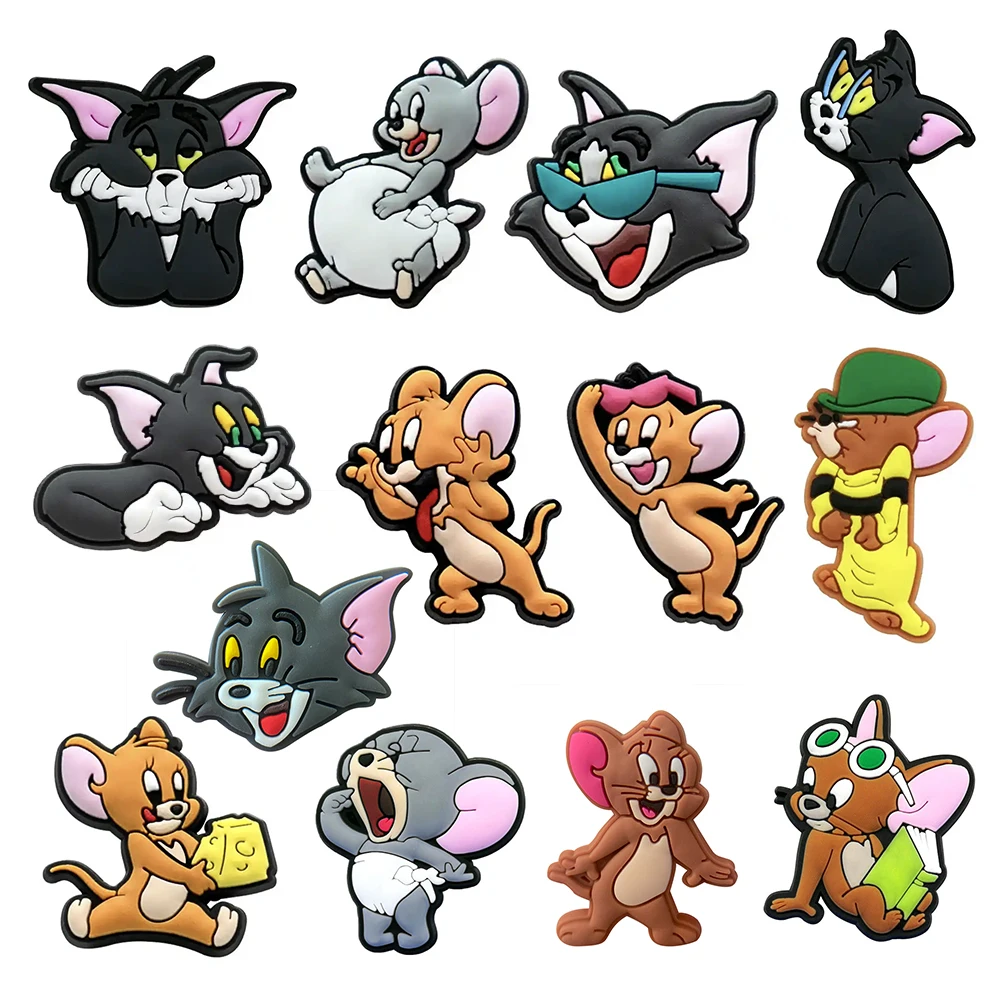 Top Trends: 9-13pcs / set Cartoon Shoe Charms Designer Cute Tom And Jerry Shoe Charms Decoration Clog Sandal Accessories For Kids Gifts Shoppable Styles