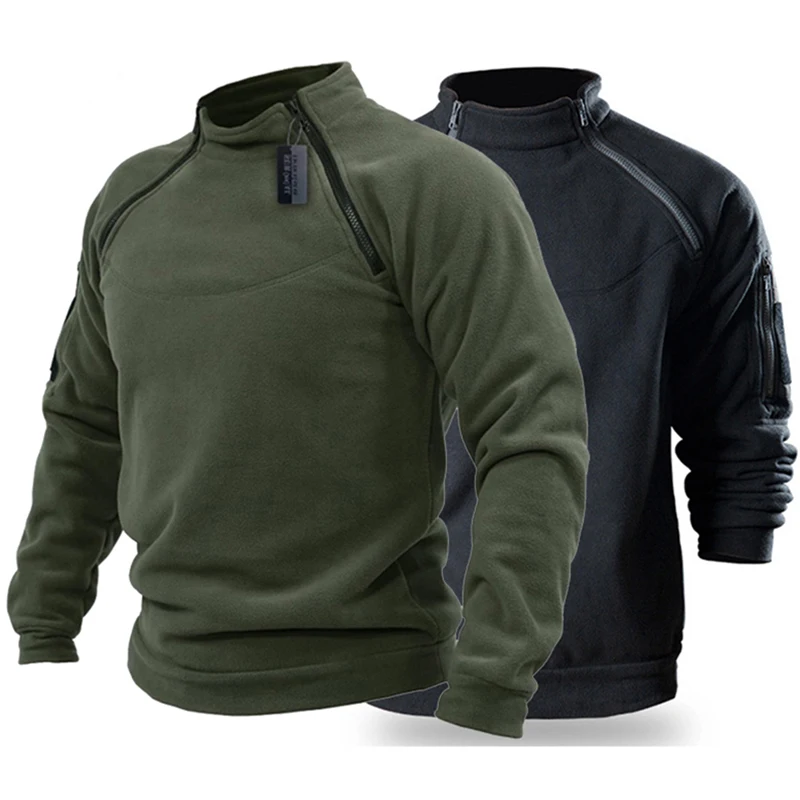 Top Trends: Mens Tactical Outdoor Stand Collar Solid Sweater Hunting Clothes Warm Zipper Pullover Man Autumn Winter Male Thermal Coat Shoppable Styles