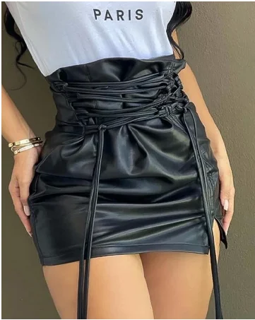 Top Trends: Lace-up High Waist PU Leather Mini Skirt Nightclub Sexy Personality Summer And Autumn Fashion Women's Clothing New2023 Y2K Shoppable Styles - Image 3