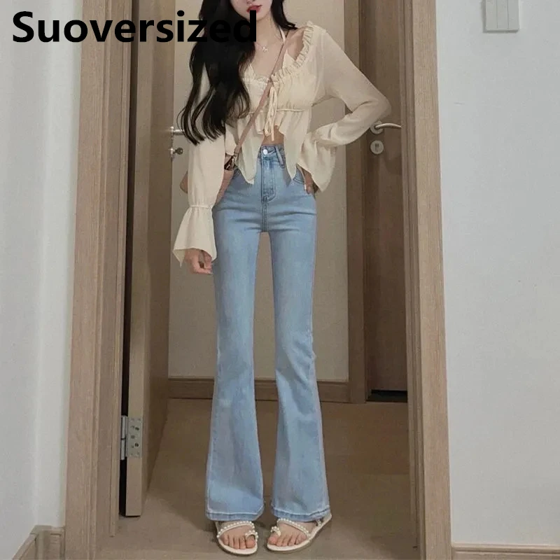 Top Trends: Slim High Waist Flare Jeans For Women Fashion Streetwear Vaqueros Korean Classic Bell-bottoms 2023 New Casual Denim Pants Shoppable Styles