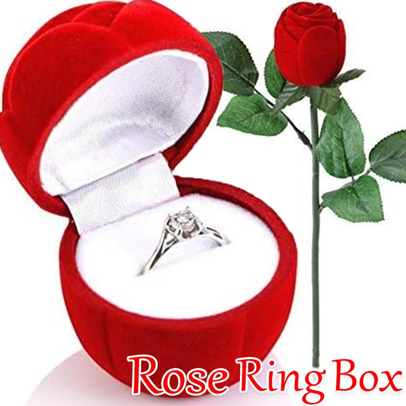 Top Trends: Romantic Wedding Ring Holder Ring Box With Flower Stem Velvet Red Rose Jewelry Box Wedding Engagement Jewelry Packaging Case Shoppable Styles