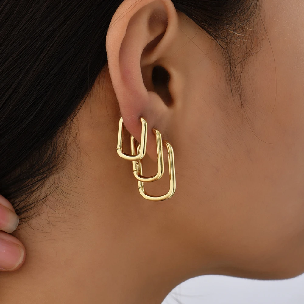 Top Trends: Gold Color Metal Geometric Square Hoop Earring For Women Minimalist Small Circle Huggies Ear Buckle Punk Jewelry 2022 New Trendy Shoppable Styles