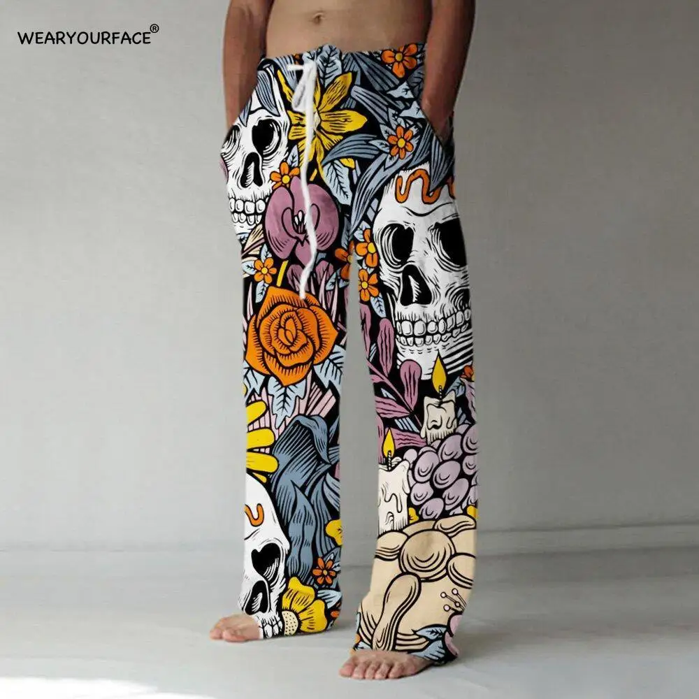 Top Trends: Flowers Skull 3D All Over Print Full Length Wide Leg Pants Hipster Fashion Streetwear US Size Sweatpants Men Unisex Clothing Shoppable Styles