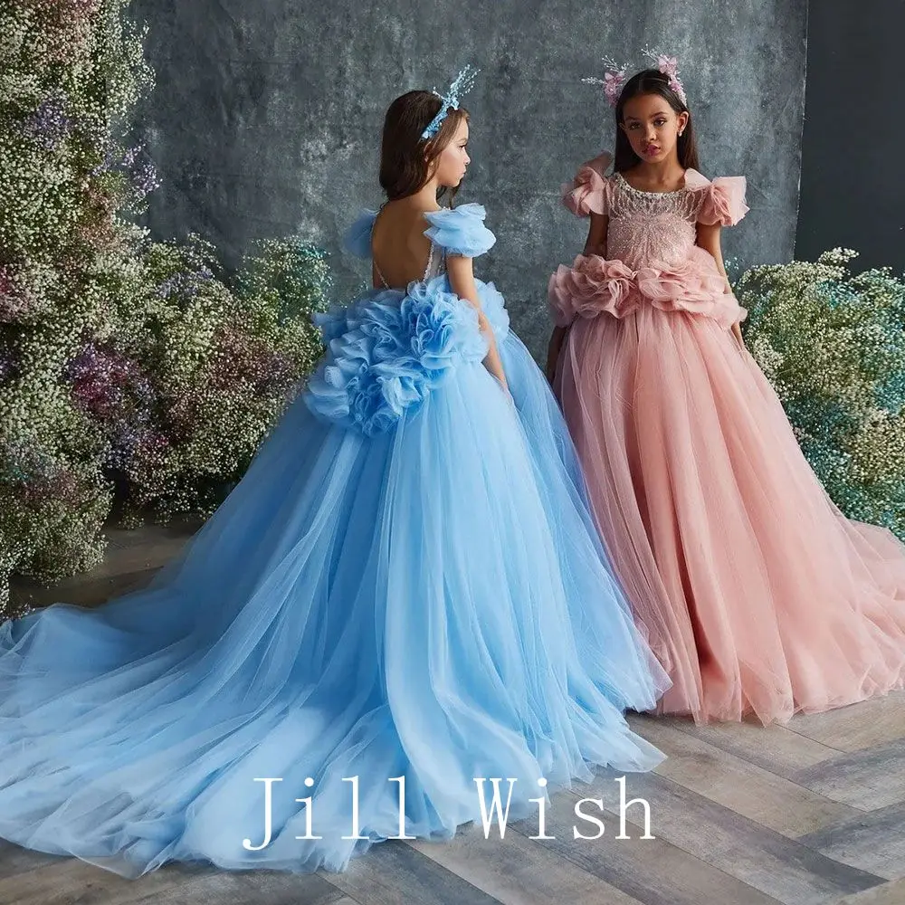 Top Trends: Jill Wish Elegant Pink Flower Girl Dress Sequined Blue Princess Gown For Kids Wedding Birthday Communion Party Quinceañera J149 Shoppable Styles