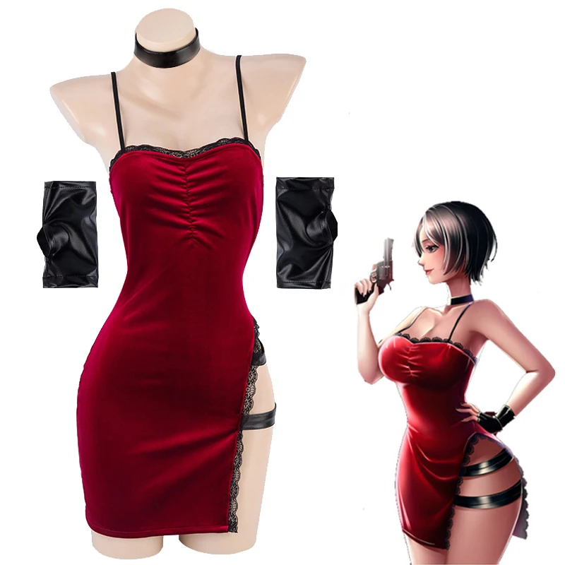 Top Trends: Movie Secret Service Spy Ada Wong Cosplay Dress Robes Uniform Sexy Red Lace Cheongsam Lingerie Outfits Halloween Costume Shoppable Styles