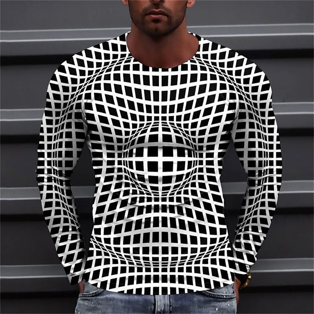 Top Trends: 2023 Oversized Men T-Shirt Long Sleeve O-Neck Casual Loose Pullover Tops Geometrical Graphics Stripe Print Designer Clothes New Shoppable Styles