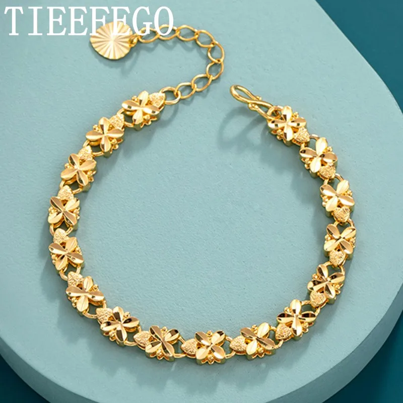 Top Trends: TIEEFEGO 925 Sterling Silver Fashion Lucky 24K Gold 6mm Four-Leaf Clover Gold Bracelet, Suitable For Women's Jewelry Gifts Shoppable Styles