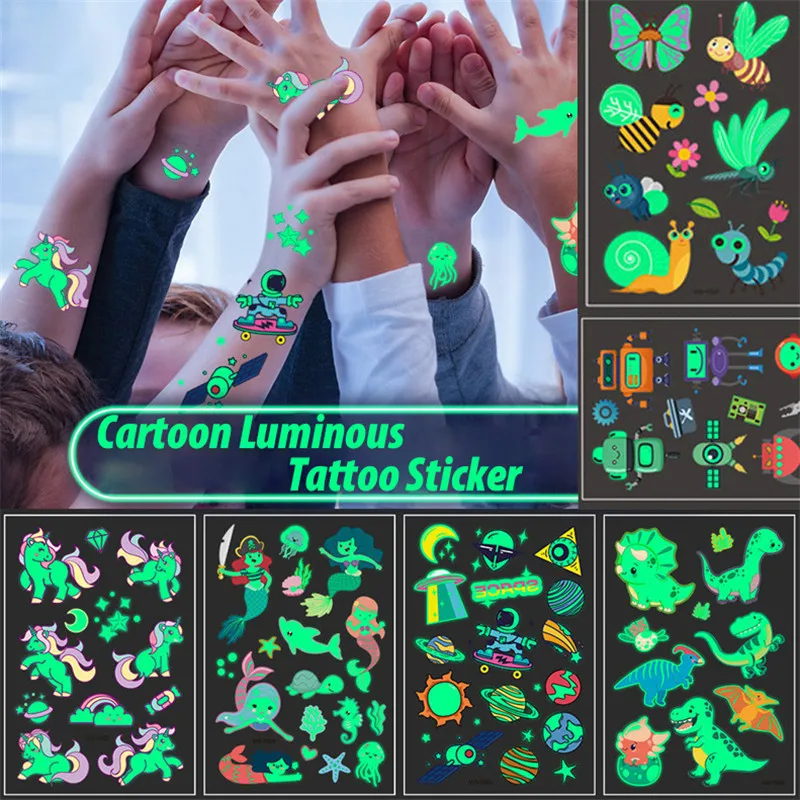 Top Trends: 1PC Waterproof Tattoo Stickers Luminous Child Kid Temporary Fake Tattoos Glow Paste On Face Arm Leg For Children Body Sticker Shoppable Styles