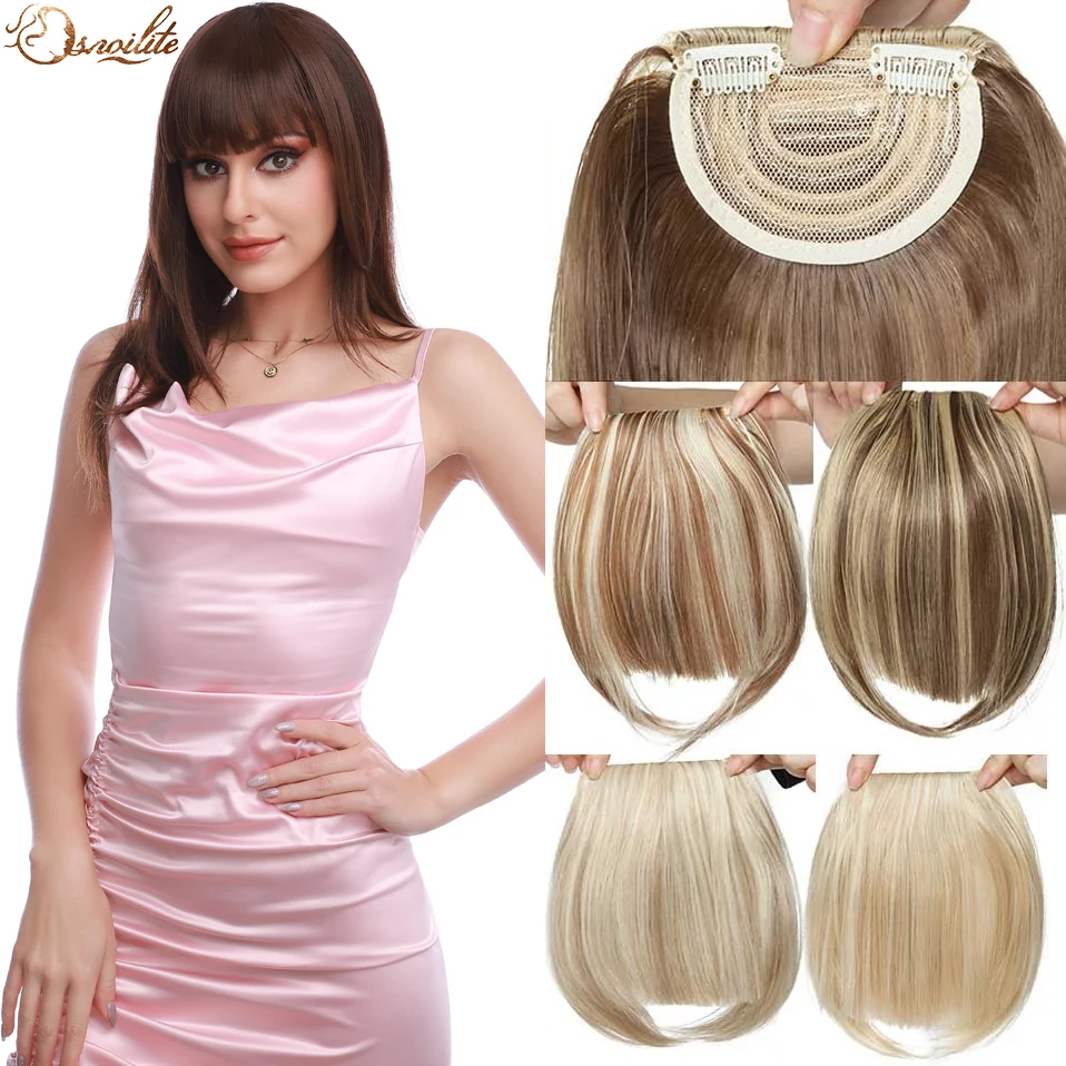 Top Trends: S-noilite Synthetic 2 Clip In Bangs Hairpiece Bangs Clip On Hair Extensions Black Brown Blonde Hairpiece For Women Shoppable Styles