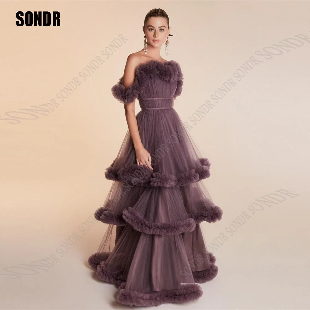 Top Trends: SONDR Dusty Purple Off Shoulder Quinceanera Dress Ball Gowns Tiered Pleats Long Formal Prom Gowns Saudi Arabic Evening Dresses Shoppable Styles