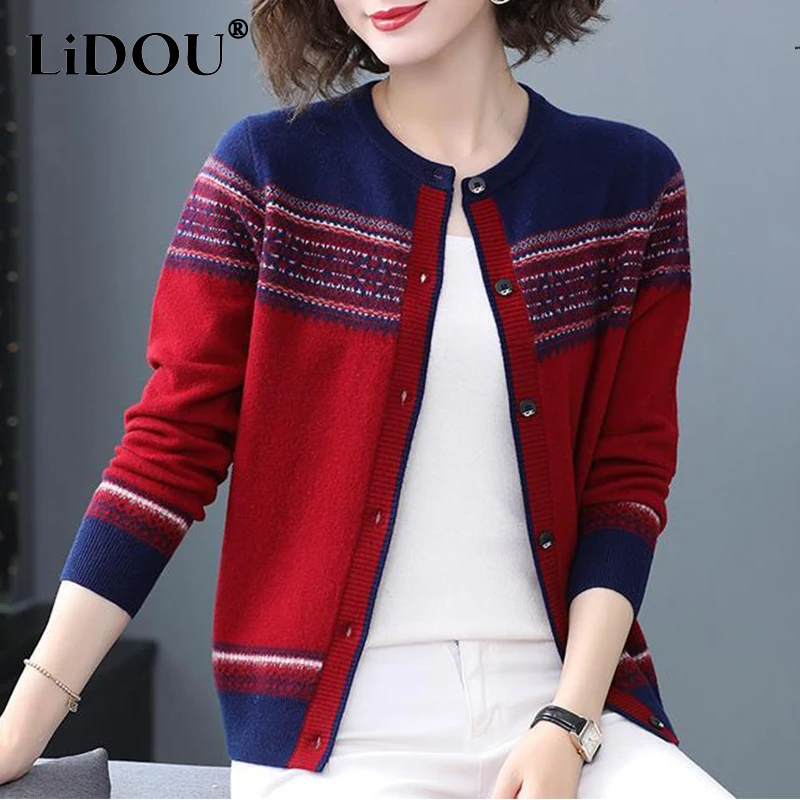 Top Trends: Autumn Winter Patchwork Y2K Ethnic Style Button Sweaters Women Loose Casual Warm Knitting Lady Jumpers Fashion Elegant Clothes Shoppable Styles